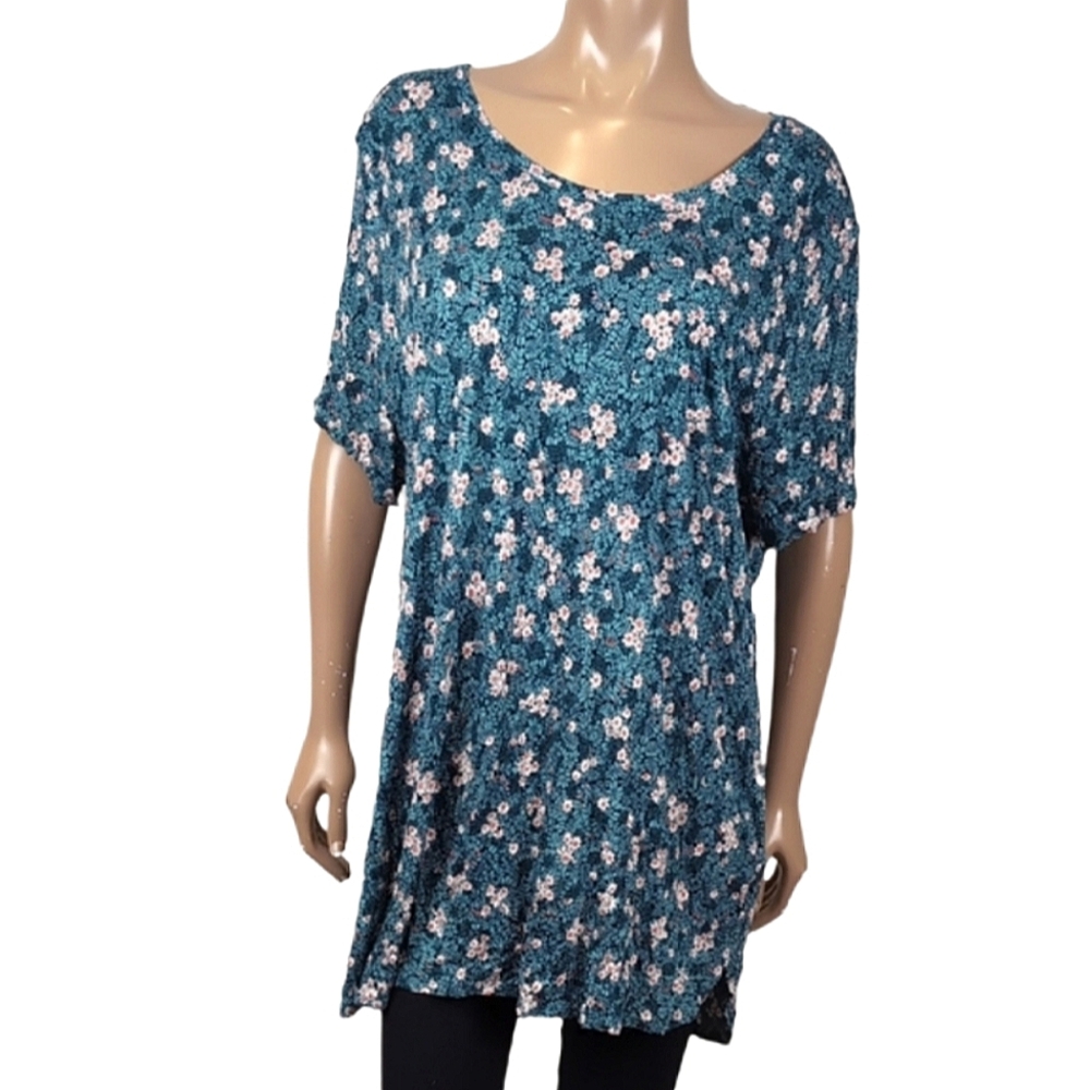 Joe Fresh Floral Tunic Top Womens Plus Size 3X Green Short Sleeve Tshirt